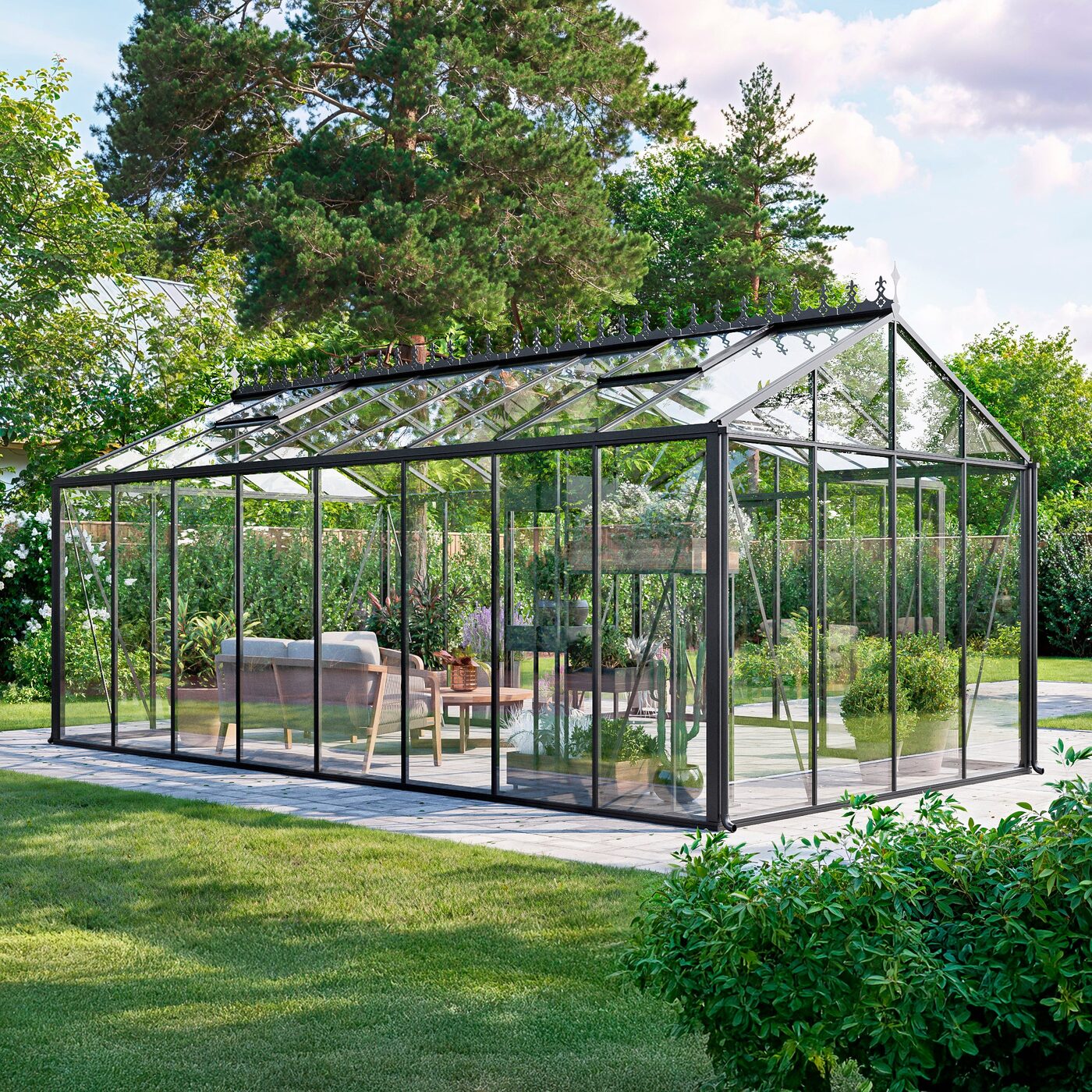 T shape orangerie in a garden
